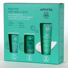 Apivita PACK Just Bee Clear Crema Anti-imperfecciones matificante hidratante 40ml con Just Bee Gel Limpiador y Just Bee Loción Purificante de Regalo