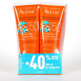 Avene Solar PACK Duplo Leche Corporal Niños SPF50+ 40% descuento en segunda unidad