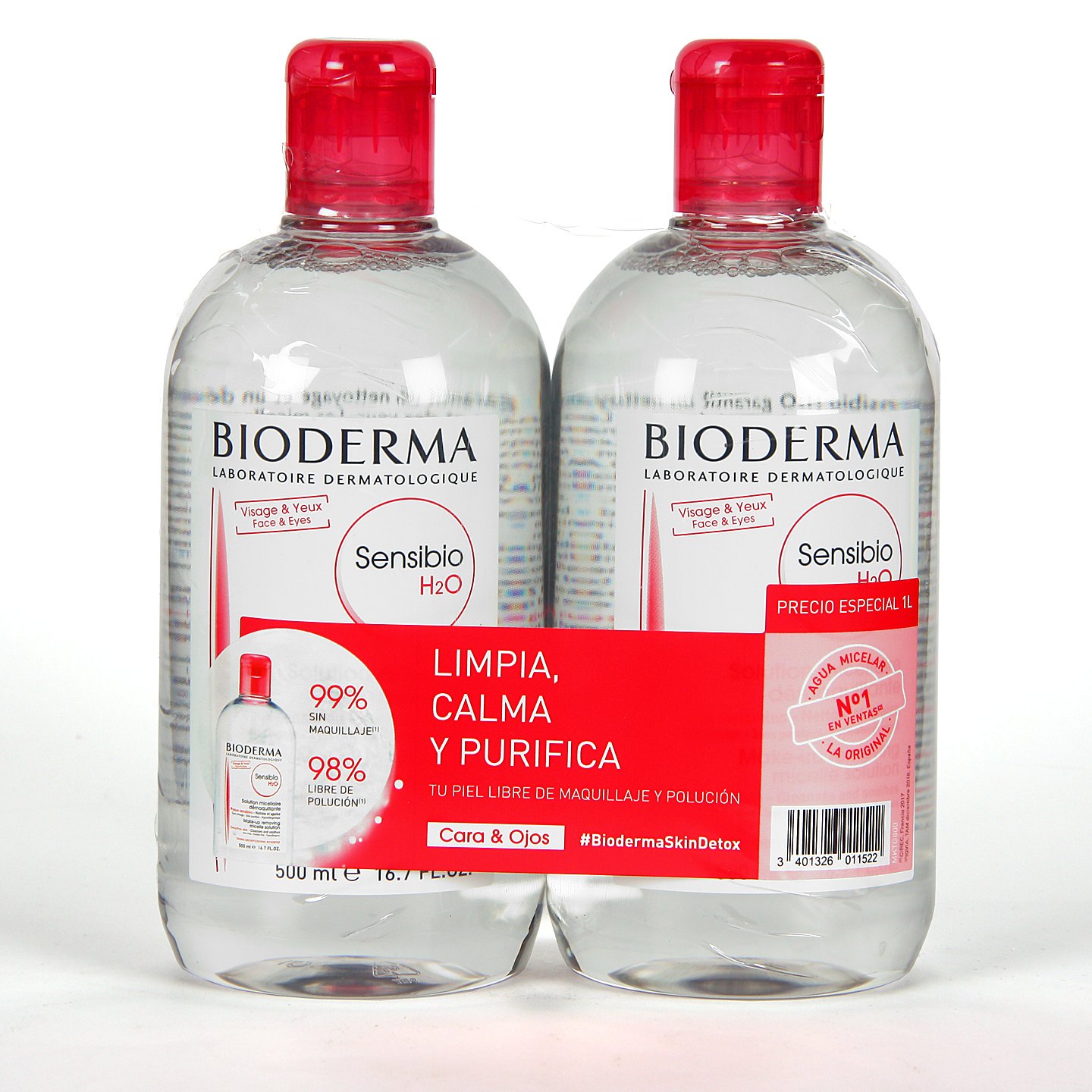 Agua Micelar Bioderma Sensibio H2O Desmaquillante para Piel Sensible, 100  ml.