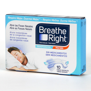 Breathe Right Tiras Nasales Transparentes Pequeña - Mediana 10 unidades