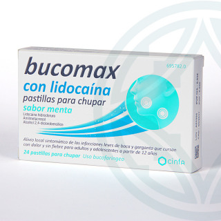 Bucomax Lidocaína 24 pastillas para chupar sabor menta