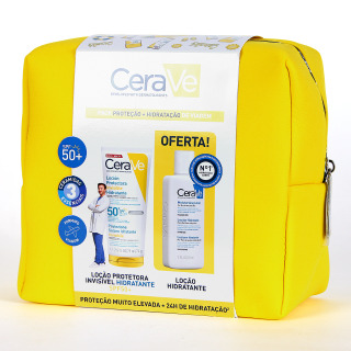 Cerave PACK Loción Protectora Invisible Hidratante SPF 50+ 75 ml con Loción Hidratante 88 ml y neceser de Regalo