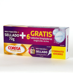 Corega crema fijadora Máximo Sellado 70 g PACK 6 tabletas limpiadoras gratis