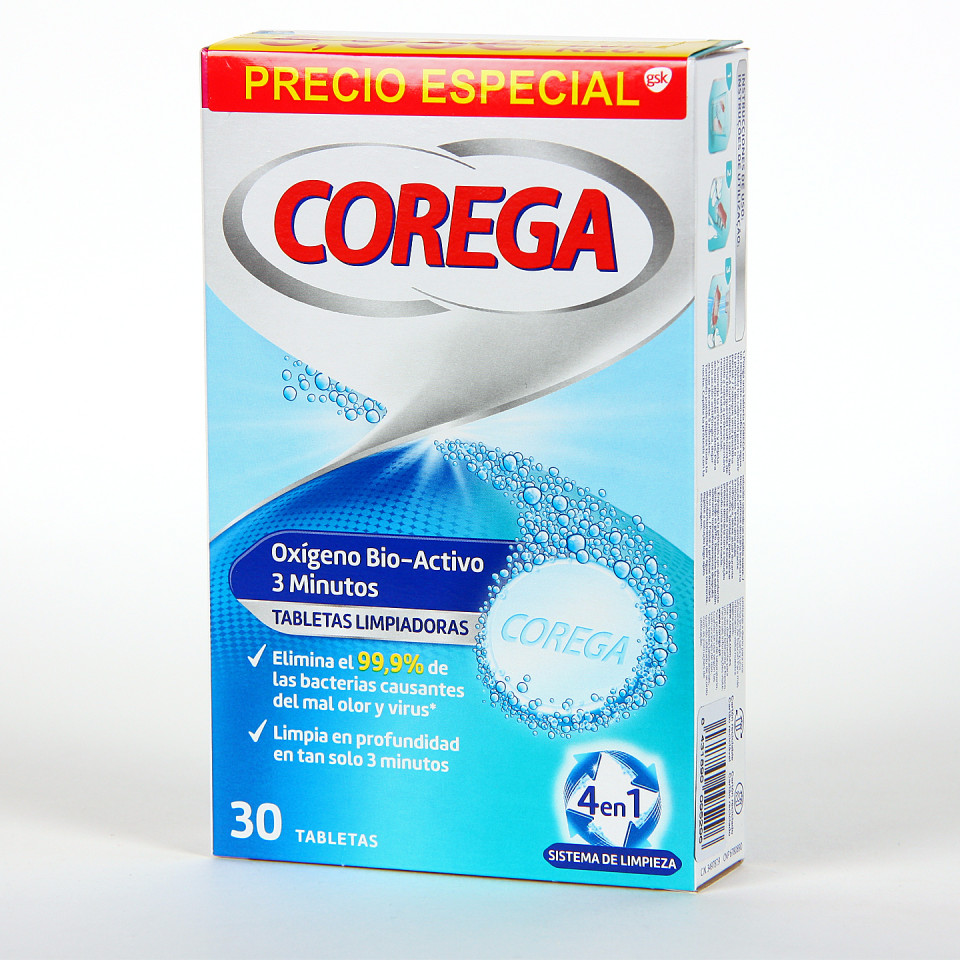 Corega Oxígeno Bio-Activo 30 Tabletas Limpiadoras | Farmacia Jiménez