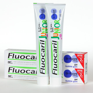 Fluocaril Junior Pasta Bubble gum duplo 75ml PACK cepillo de regalo