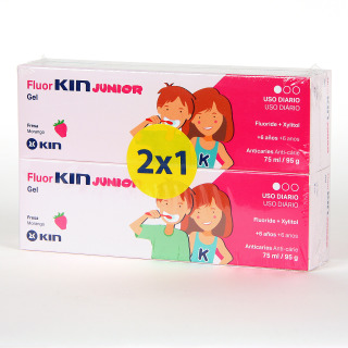 Fluor Kin Junior Anticaries Gel Dentífrico Fresa 75 ml Pack Duplo 2x1
