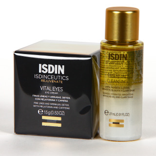 Isdinceutics Rejuvenate Vital Eyes Crema Contorno de Ojos 15 g PACK Minitalla Essential Cleansing 27 ml Regalo