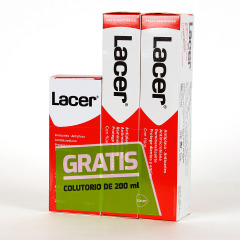 Lacer pasta dentífrica anticaries Duplo 125 ml + 125 ml con Lacer Colutorio 200 ml de Regalo