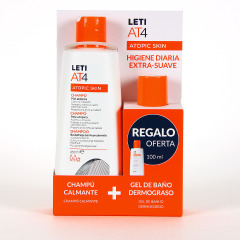 Leti AT4 PACK Atopic Skin Champú 250 ml con Gel de Baño Dermograso 100ml de Regalo