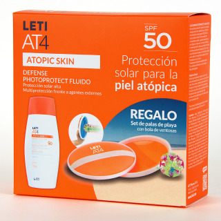 Leti AT4 Defense Loción Fluida SPF50+ 100ml con palas de playa de Regalo