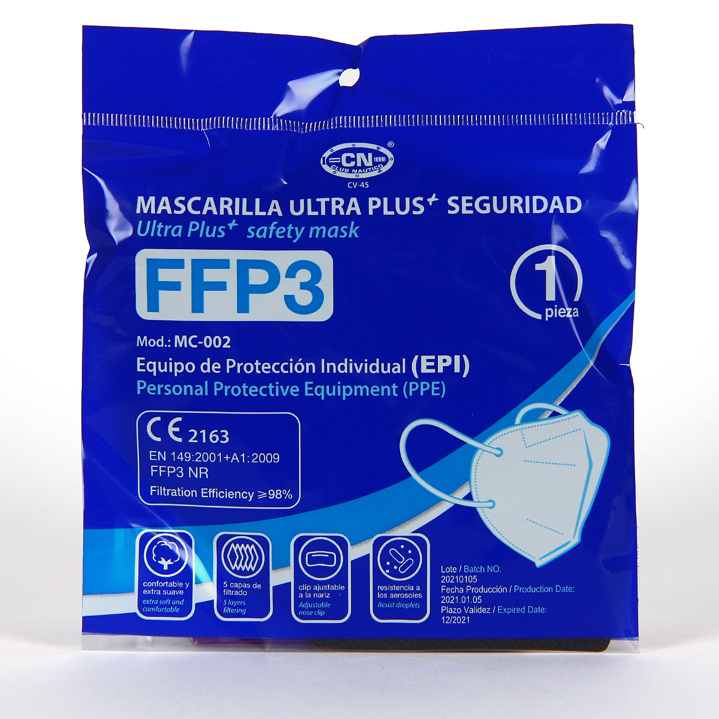 Mascarilla FFP3 1 unidad color negro, Certificado CE