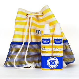 Mustela Solar Spray Duplo SPF50 200+200 ml  con Mochila de playa de Regalo