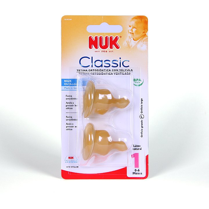 NUK First Choice+ - Juego de 2 tetinas de látex para beber, forma adaptada  al paladar, tamaño 1 de 0-6 meses Látex natural. Talla:S para infusión :  : Bebé