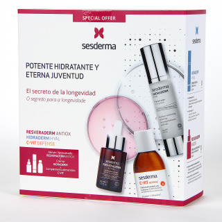 Sesderma PACK 80% Descuento Resveraderm Serum con Hidraderm Hyal Gel crema y C Vit Defense