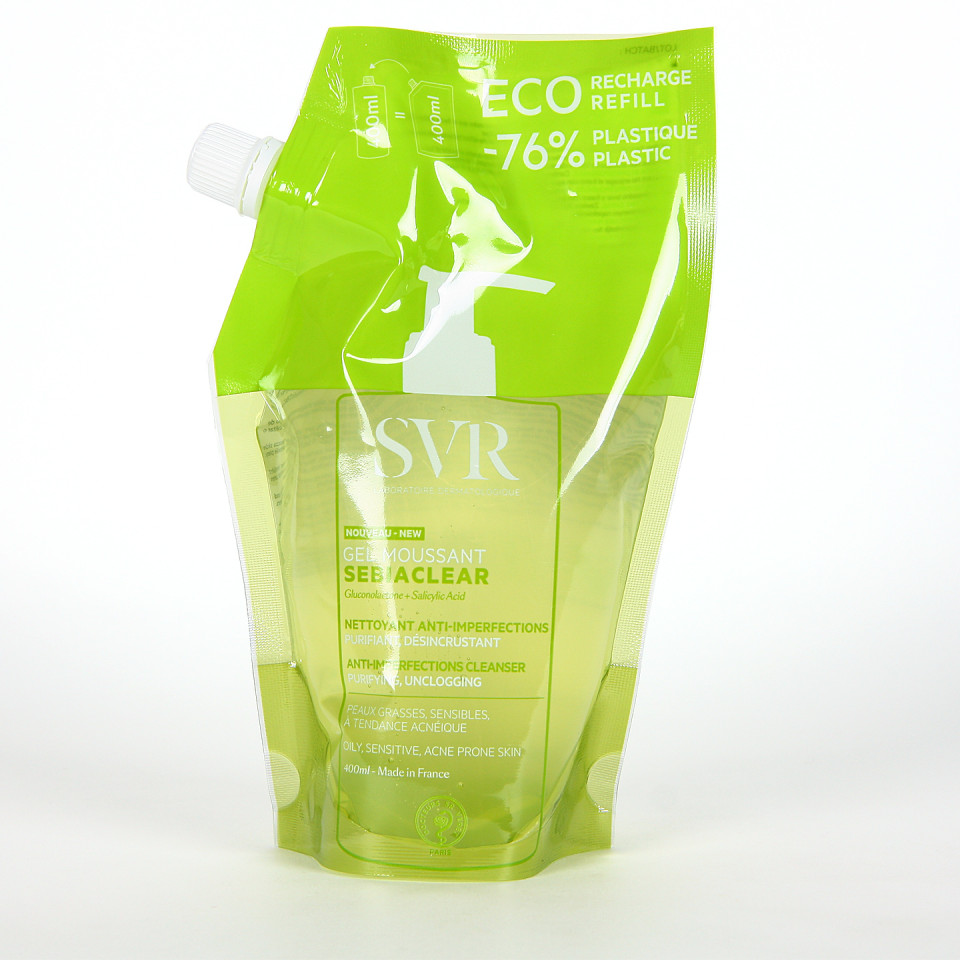 Gel Moussant SVR Sebiaclear éco-recharge 400 Ml - Pour Peaux Sensibles - Neuf Sans Emballage Retail